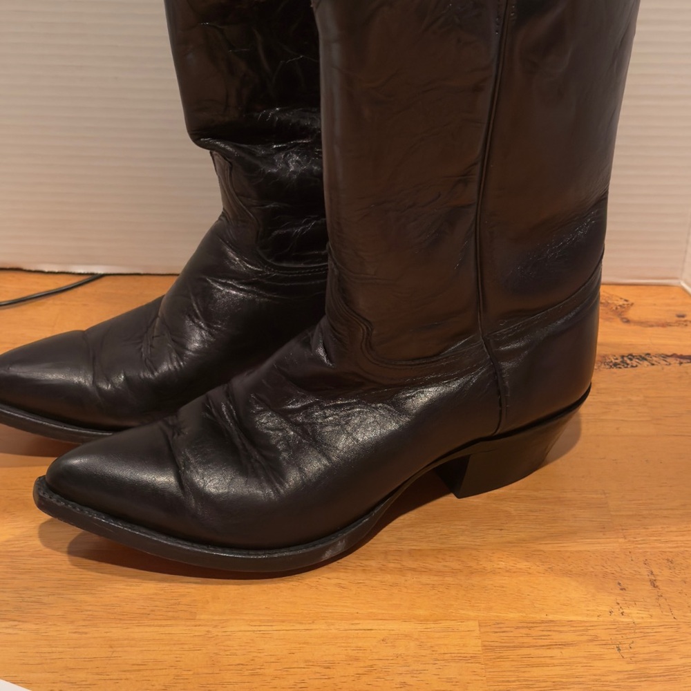 Vtg J. Chisholm black leather‎ cowboy boots sz 9 1/2